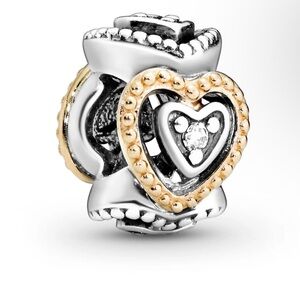 Pandora Sterling Silver with 14K‎ Gold Celebration of Love Heart Spacer